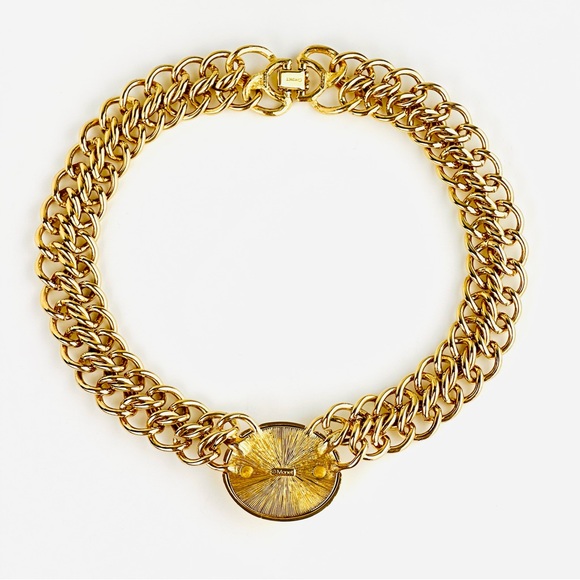 VTG 80s Monet Chunky Chain Link Blue Lapis Glass Gold Plated Collar Necklace - Picture 13 of 14